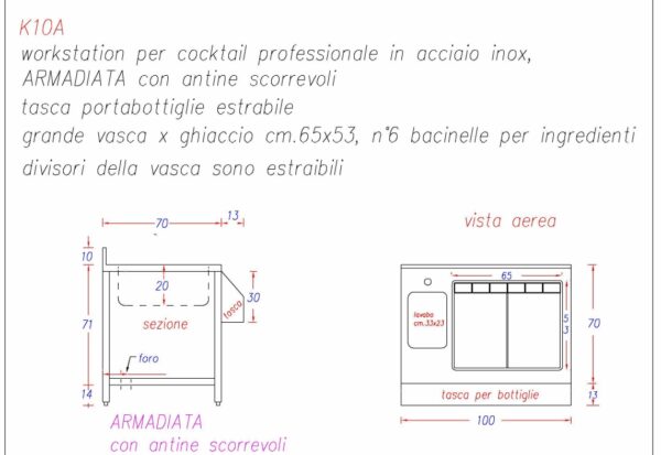 Cocktail station K10A disegno e misure